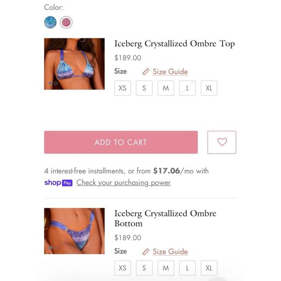 Dolcessa Iceberg Crystallized Ombre Top & Bottom Bikini L/M Set $399 - Picture 10 of 16